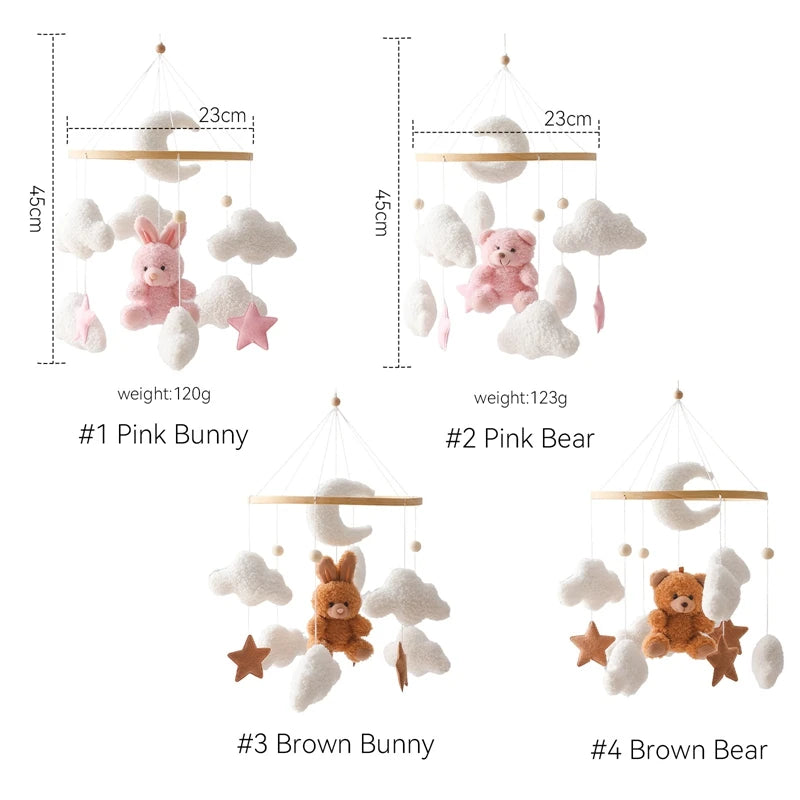 Wooden Baby Crib Mobile – Soft Felt Bear Nursery Mobile