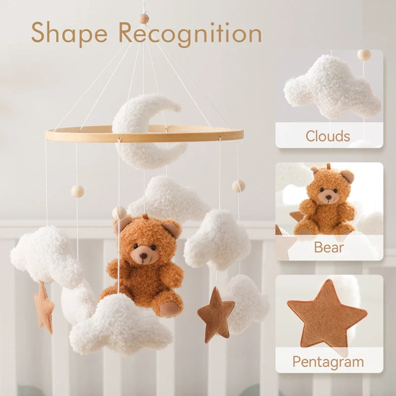 Wooden Baby Crib Mobile – Soft Felt Bear Nursery Mobile