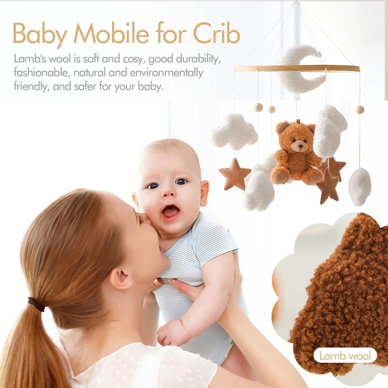 Wooden Baby Crib Mobile – Soft Felt Bear Nursery Mobile