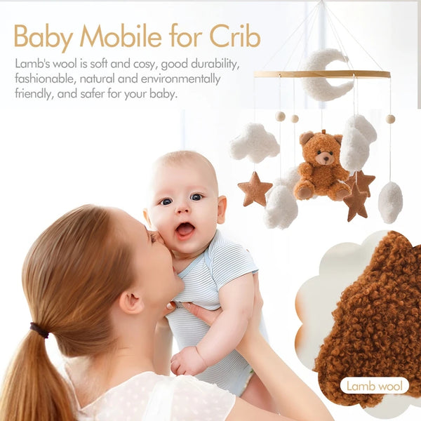Wooden Baby Crib Mobile – Soft Felt Bear Nursery Mobile