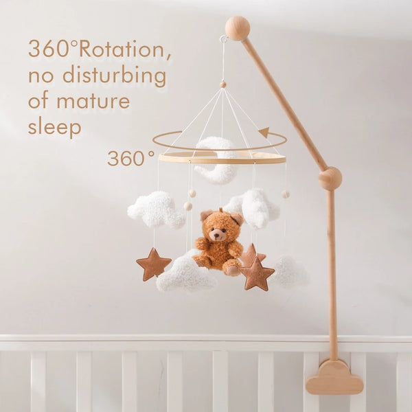 Wooden Baby Crib Mobile – Soft Felt Bear Nursery Mobile