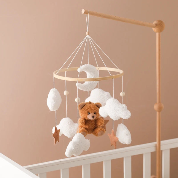 Wooden Baby Crib Mobile – Soft Felt Bear Nursery Mobile